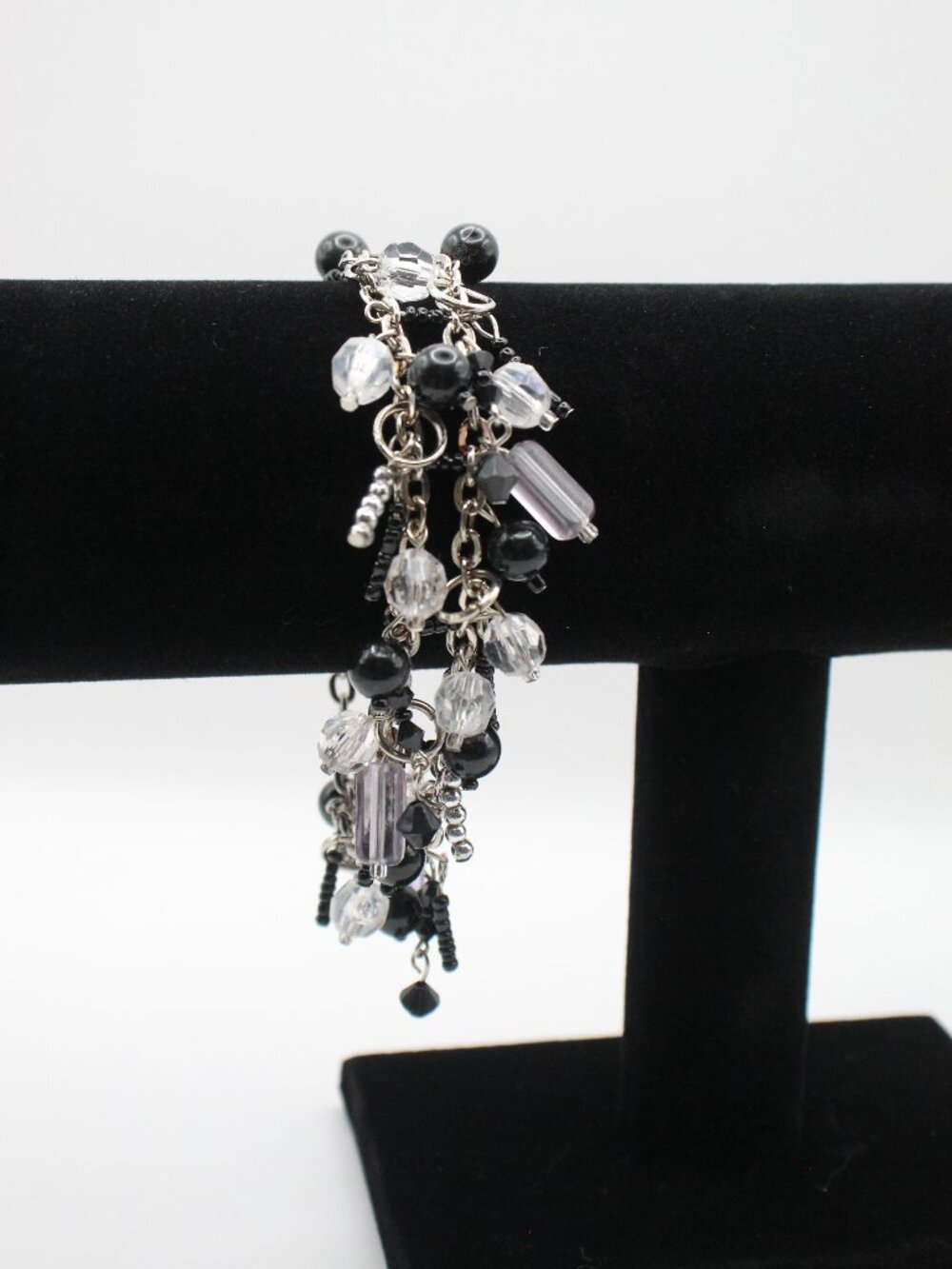 Double Strand Bracelet With Faux Crystal/Onyx